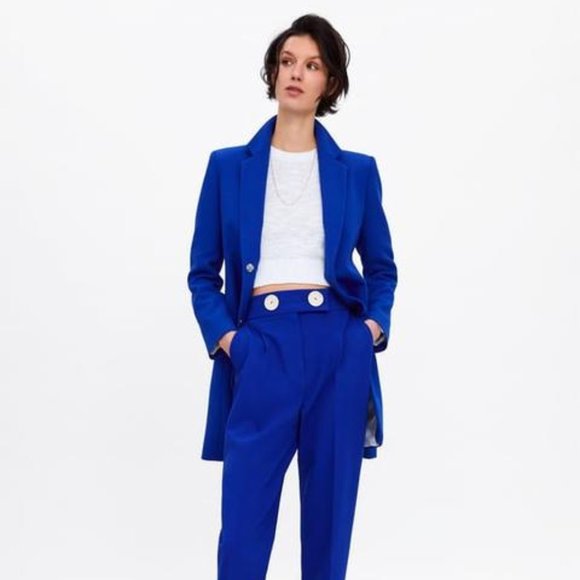 Zara Lapel Collar Frock Coat Bluish, XS - Picture 2 of 5